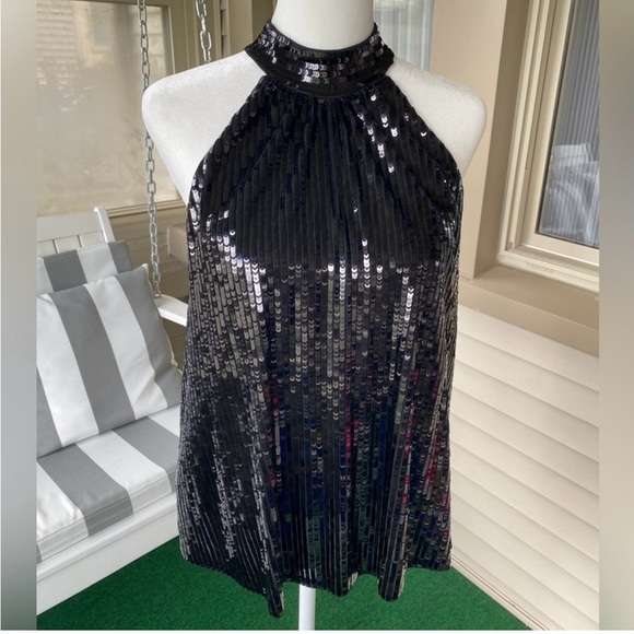 Express NWT Black Sequin Halter Top - Picture 1 of 4